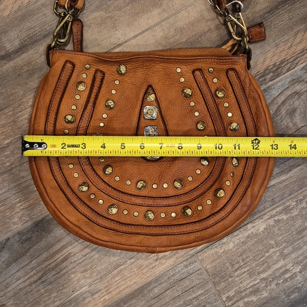 Bohemian Studded Detail Leather Horseshoe Shoulder Crossbody Bag - Picture 12 of 16